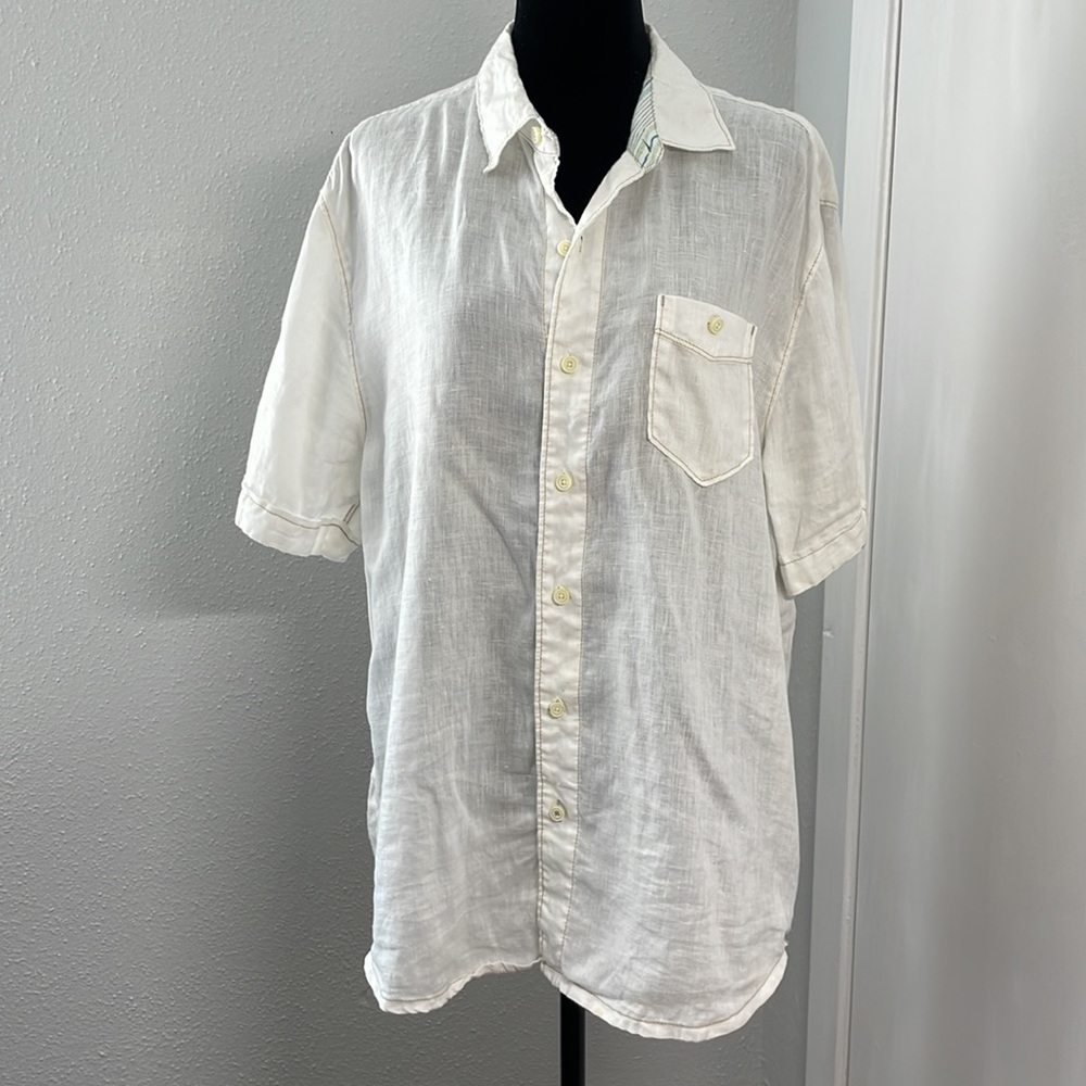 Tommy Bahama White Linen Button Down Tee